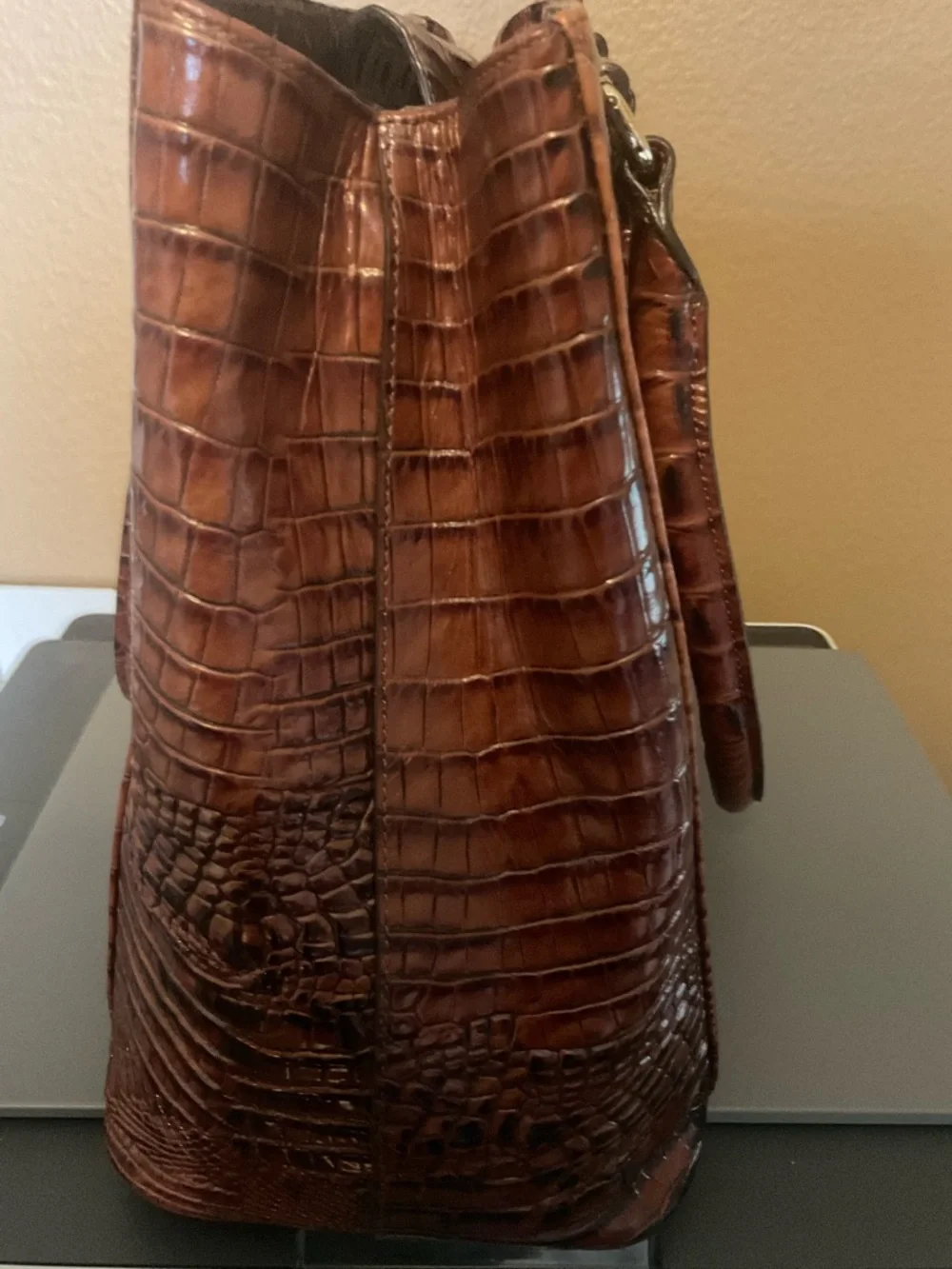 Brahmin Croc-Embossed Leather Tote in Cognac Brown